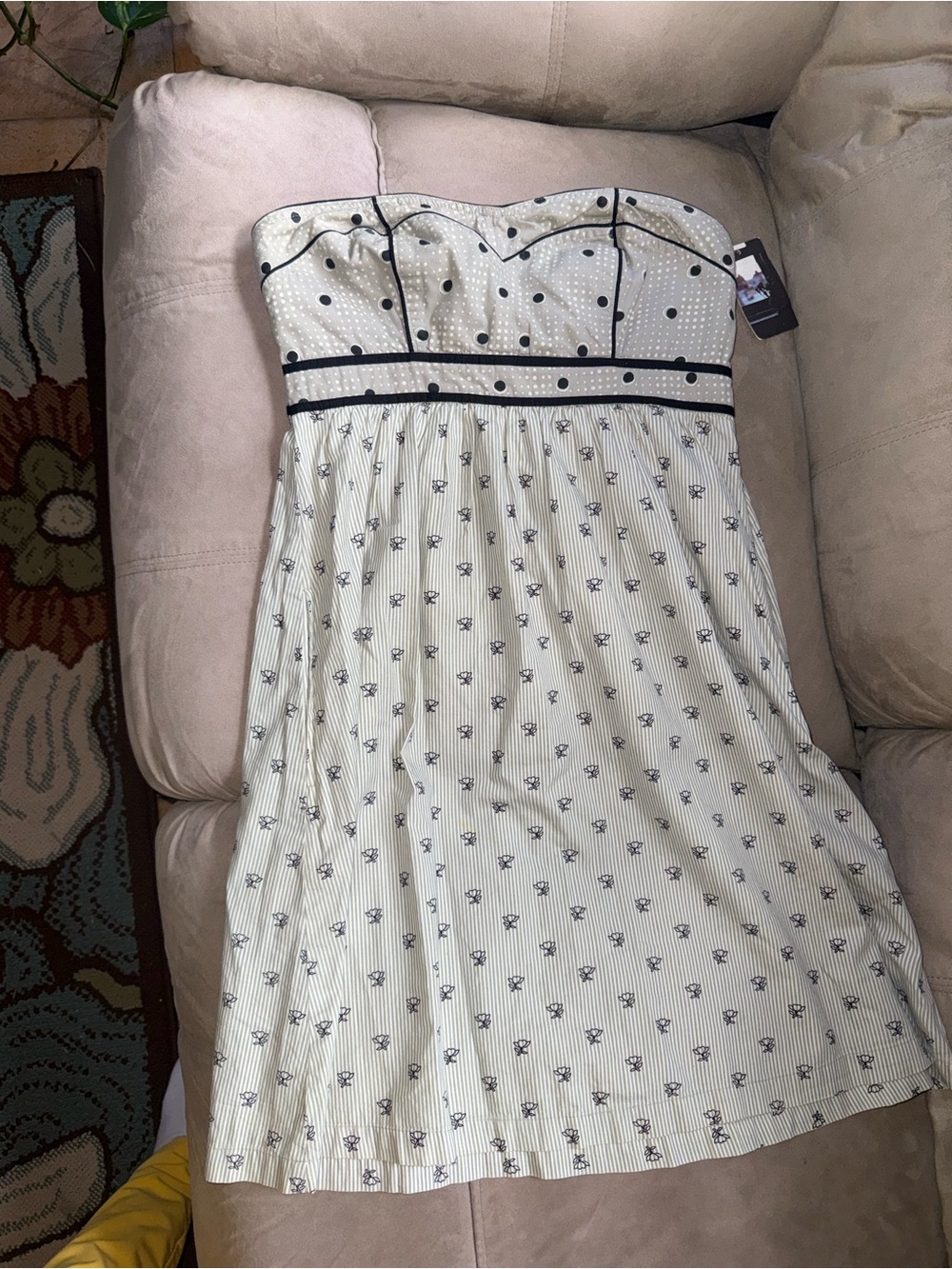 Kimchi Blue Cream and Black Polka Dot Strapless Mini Dress